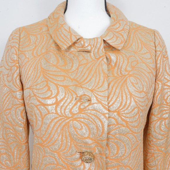 Carlye VINTAGE Orange Gold Metallic Art Deco Brocade 60's Mod Design Button Coat - Picture 10 of 16